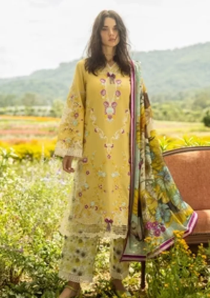 Mushq Secret Garden Faded Sunflower Hemline Luxury Lawn Collection - Image 2