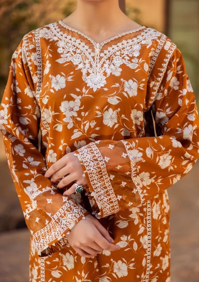 Rubaaiyat RPM 14 Ochre Mustard Print Melody 25 Luxury Lawn Collection - Image 3