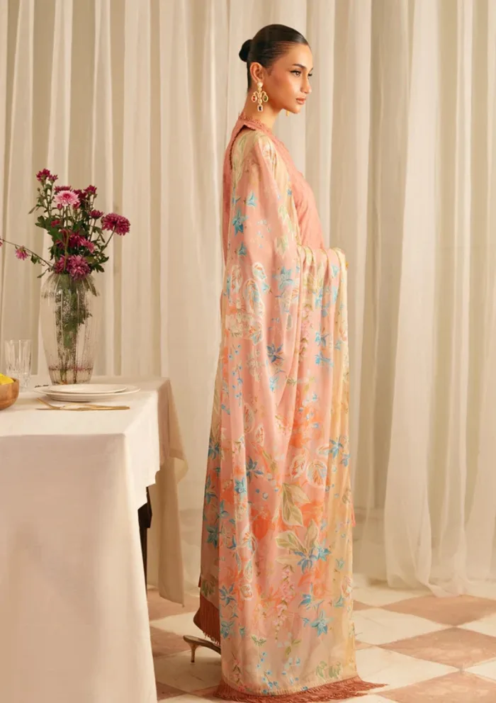 Sahar FL V1 S25 03 Peach Blossom Jacquard Embroidered Luxury Lawn Collection - Image 2
