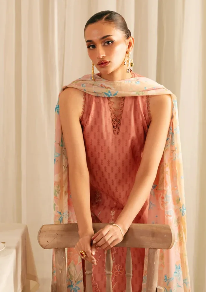 Sahar FL V1 S25 03 Peach Blossom Jacquard Embroidered Luxury Lawn Collection - Image 4