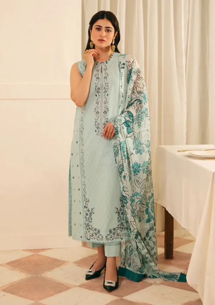 Sahar FL V1 S25 04 Crystal Sky Jacquard Embroidered Luxury Lawn Collection - Image 3