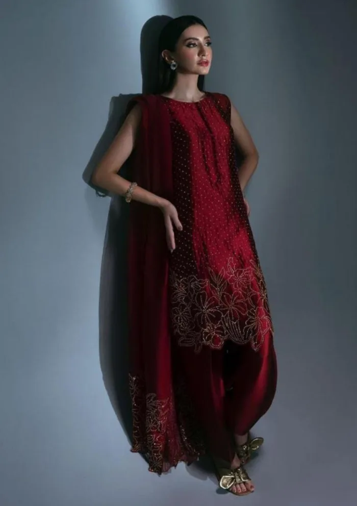 Sidra Fahad Red Elienna 24 Luxury Lawn Collection - Image 3