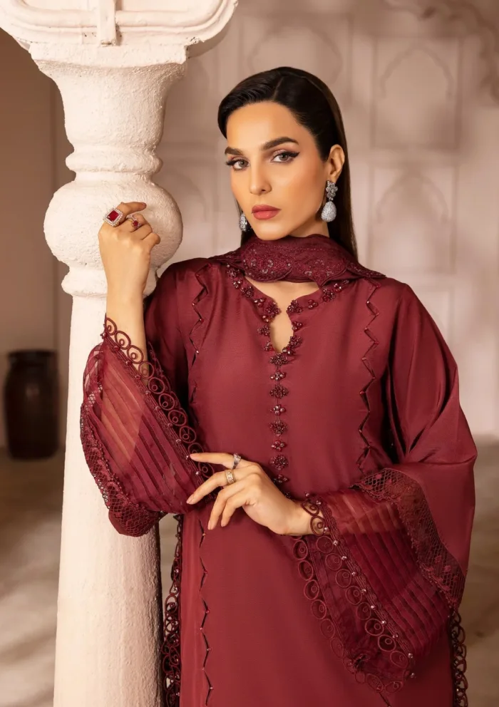 Tessa Almandine Garnet Raw Silk Luxury Lawn Collection - Image 5