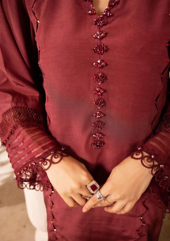 Tessa Almandine Garnet Raw Silk Luxury Lawn Collection - Image 6