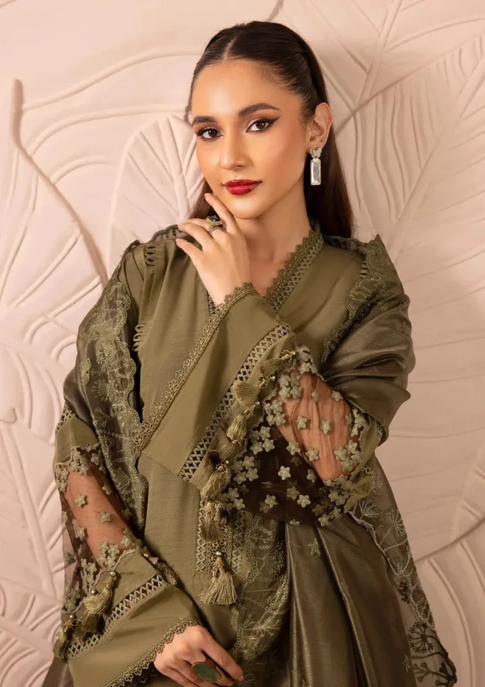 Tessa Mystic Pine Raw Silk Luxury Lawn Collection - Image 3