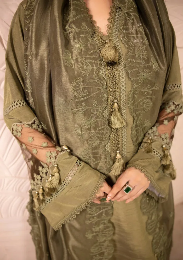 Tessa Mystic Pine Raw Silk Luxury Lawn Collection - Image 4