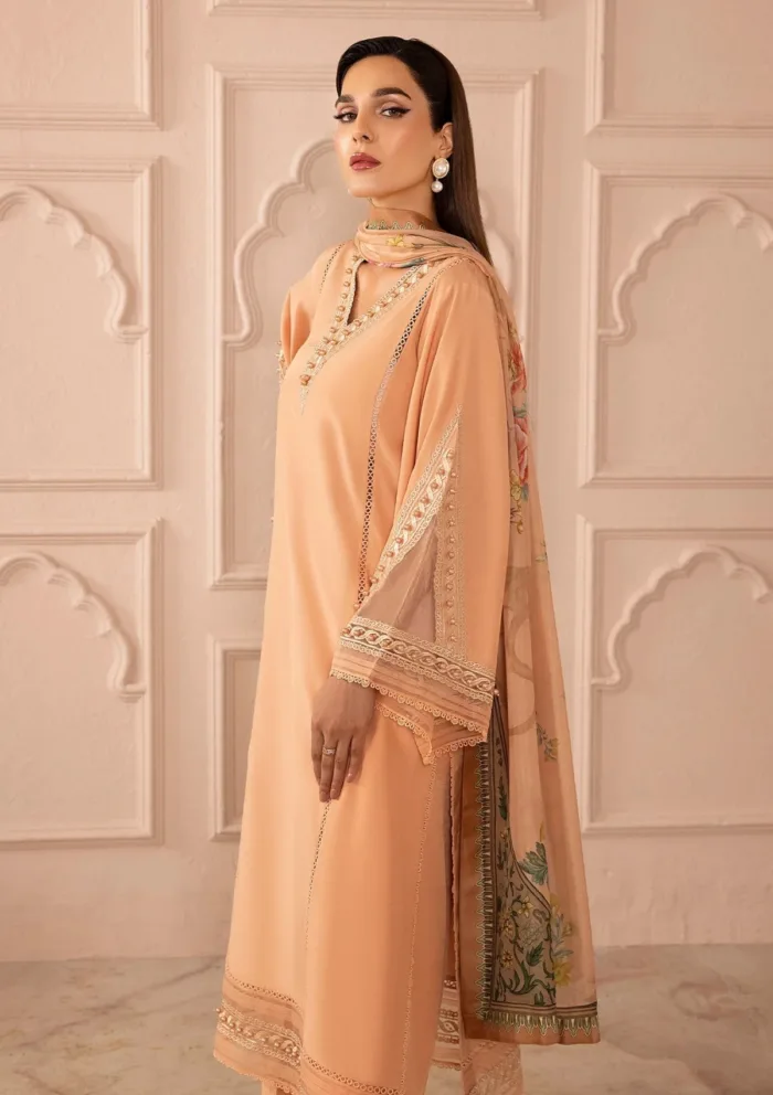 Tessa Peach Delight Raw Silk Luxury Lawn Collection - Image 3