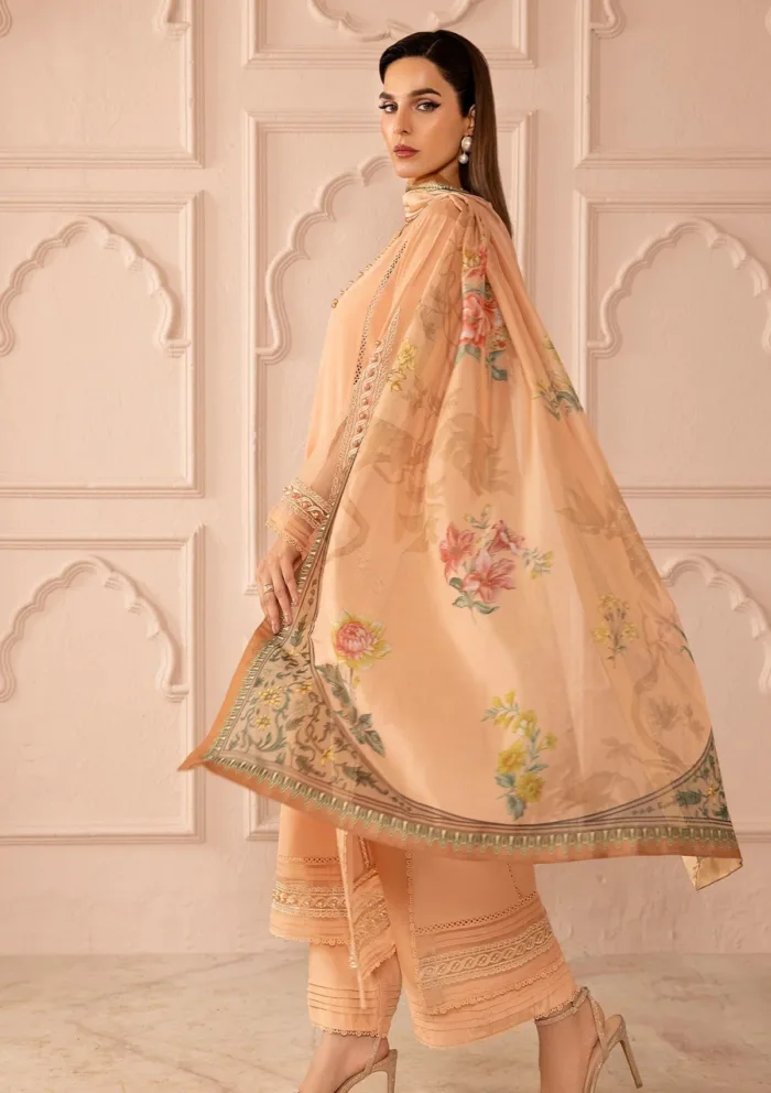 Tessa Peach Delight Raw Silk Luxury Lawn Collection - Image 4
