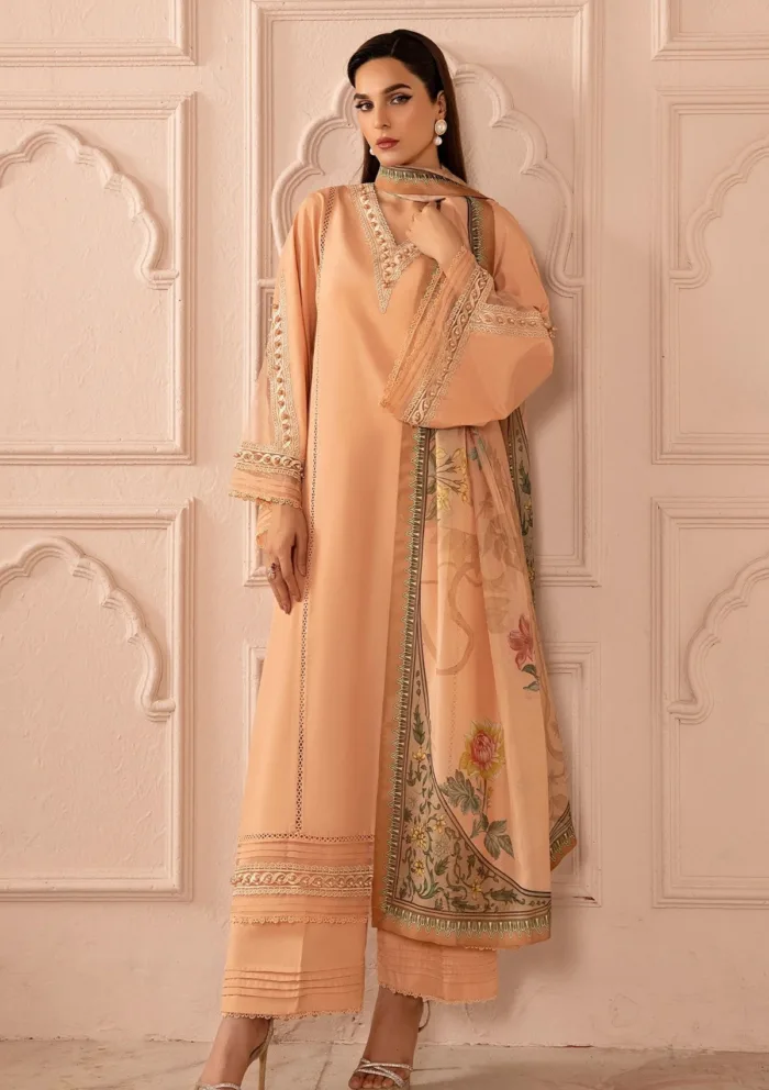 Tessa Peach Delight Raw Silk Luxury Lawn Collection - Image 5