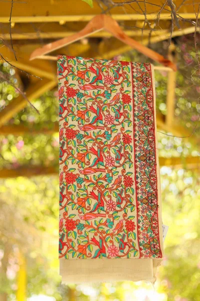 Wool Embroidered Shawl D 10 L Brown