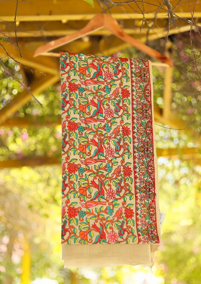 Wool Embroidered Shawl D 10 L Brown