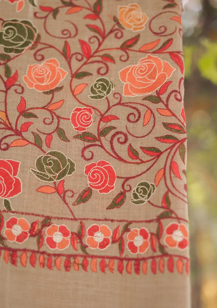 Wool Embroidered Shawl D 12 Brown Brown Luxury Lawn Collection - Image 2