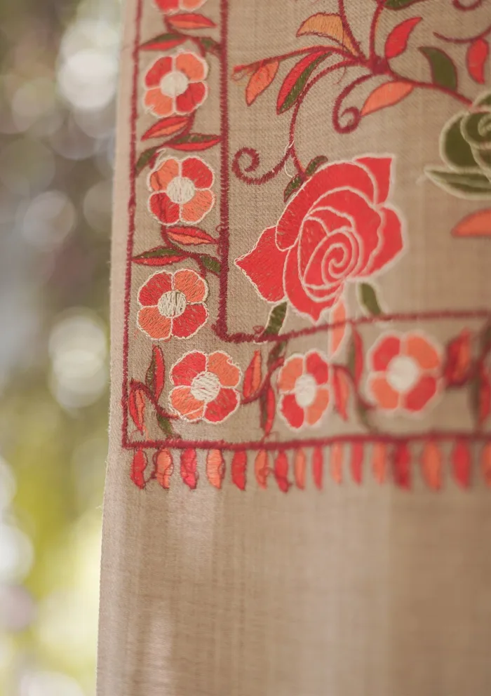 Wool Embroidered Shawl D 12 Brown Brown Luxury Lawn Collection - Image 3
