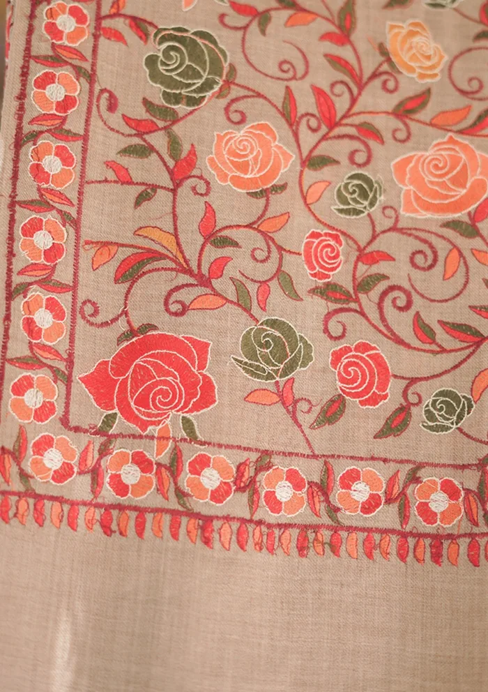 Wool Embroidered Shawl D 12 Brown Brown Luxury Lawn Collection - Image 4