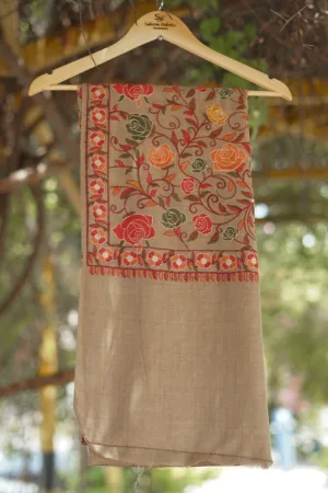 Wool Embroidered Shawl D 12 Brown