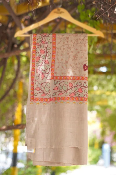 Wool Embroidered Shawl D 13 BROWN 1