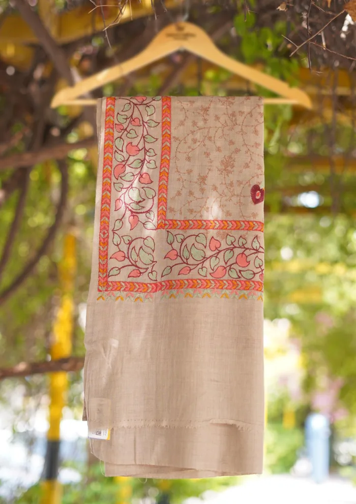 Wool Embroidered Shawl D 13 BROWN 1