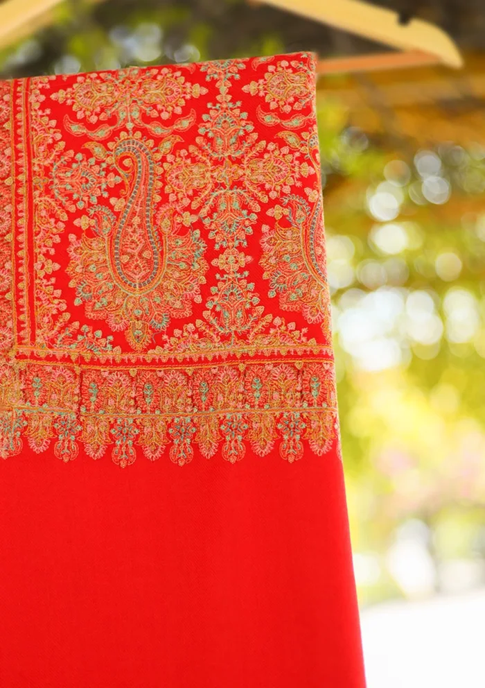 Wool Embroidered Shawl D 13 Red Red Luxury Lawn Collection - Image 2