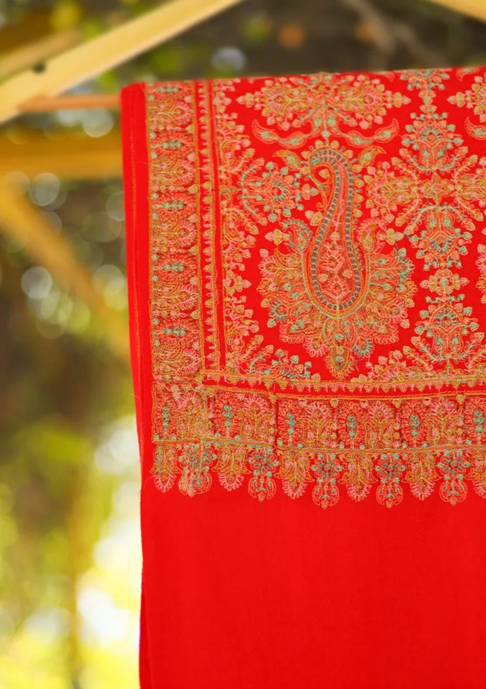 Wool Embroidered Shawl D 13 Red Red Luxury Lawn Collection - Image 3