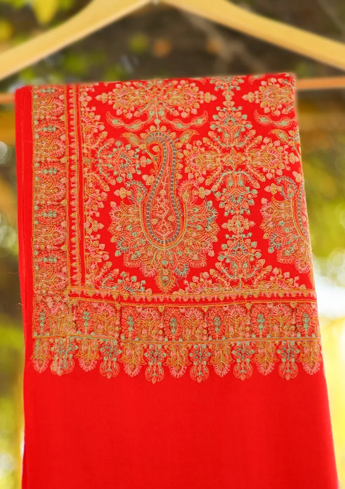 Wool Embroidered Shawl D 13 Red Red Luxury Lawn Collection - Image 4