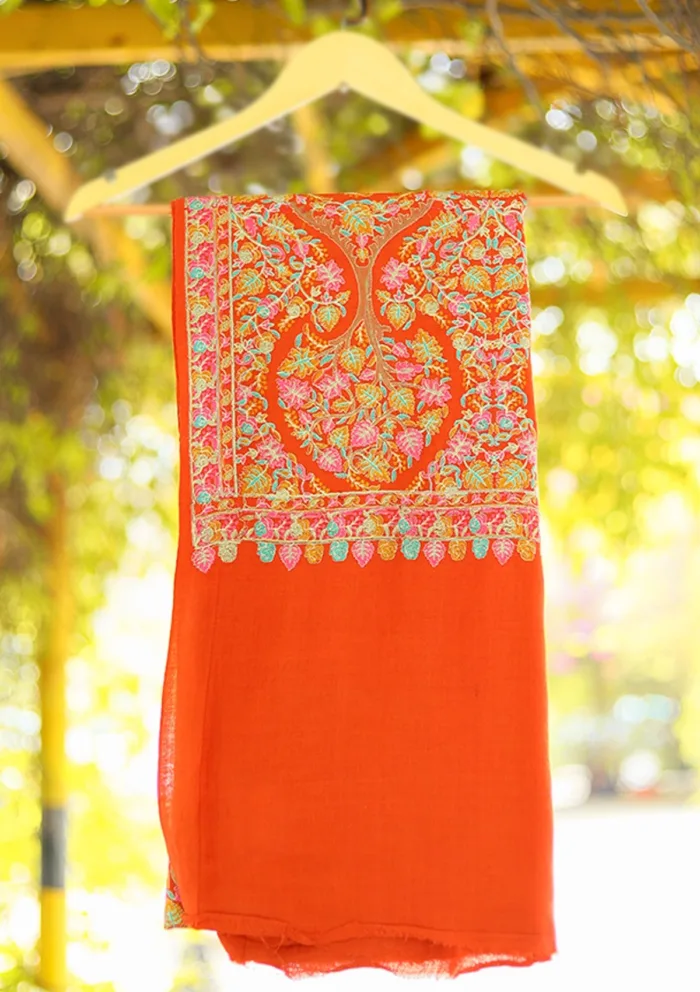 Wool Embroidered Shawl D 13 Red Red Luxury Lawn Collection - Image 5