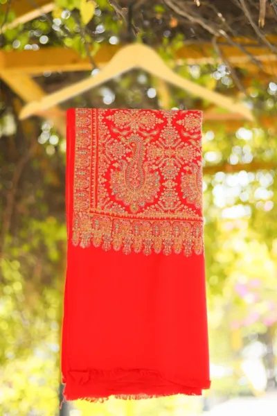 Wool Embroidered Shawl D 13 Red