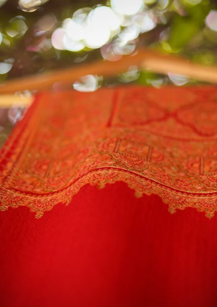 Wool Embroidered Shawl D 14 Red Red Luxury Lawn Collection - Image 4