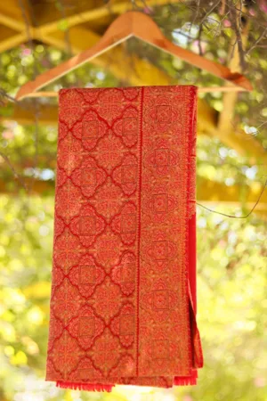 Wool Embroidered Shawl D 14 Red