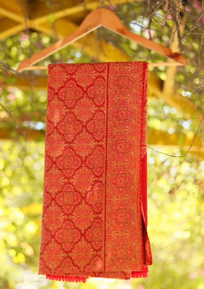 Wool Embroidered Shawl D 14 Red