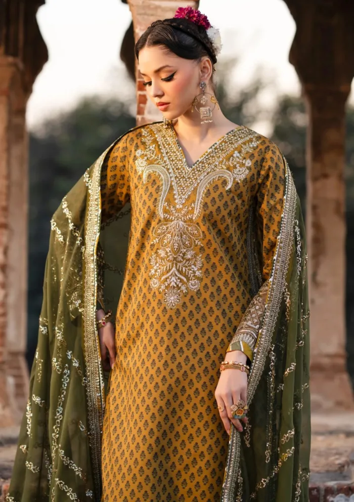 Xenia Luxe Unstitched Edit 25 MALIKA B Rumi Luxury Lawn Collection - Image 3