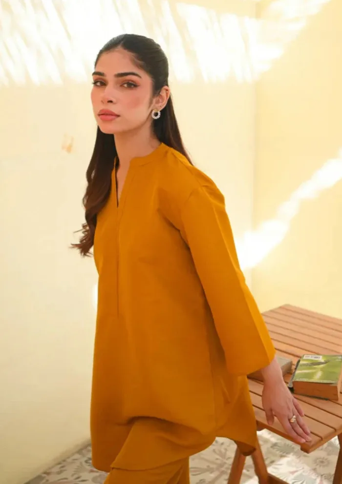 Zauk Drop 1 Two Piece Mustard Basics Luxury Lawn Collection - Image 3