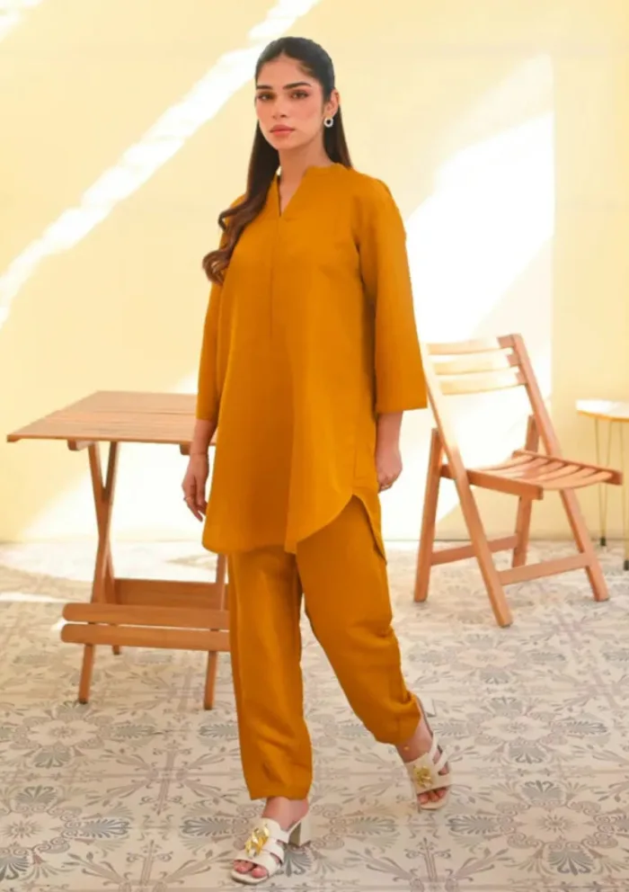 Zauk Drop 1 Two Piece Mustard Basics Luxury Lawn Collection - Image 4