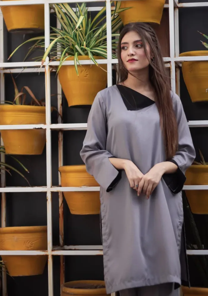 Zauk Lava Gray Two Piece Luxury Lawn Collection - Image 2