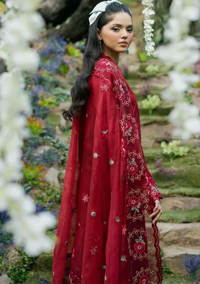 Zevk Vol II RED ROSE Flora Festive 25 Luxury Lawn Collection - Image 3
