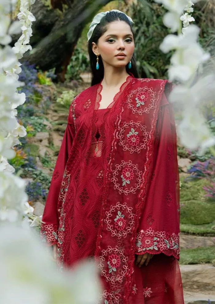 Zevk Vol II RED ROSE Flora Festive 25 Luxury Lawn Collection - Image 4