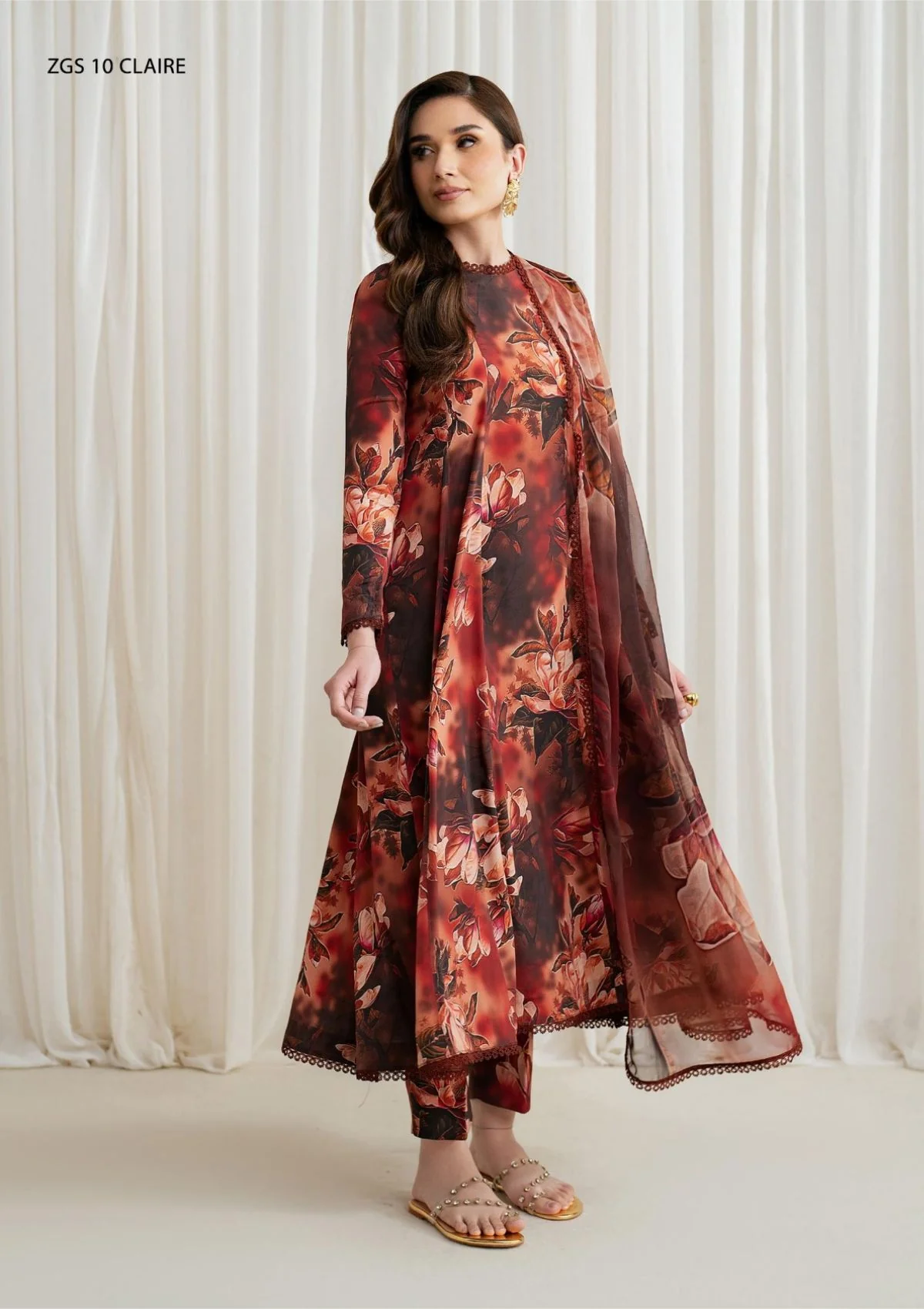 Zarif D-10 Claire Georgette Silk Prints Winter Collection 2 Zarif D-10 Claire