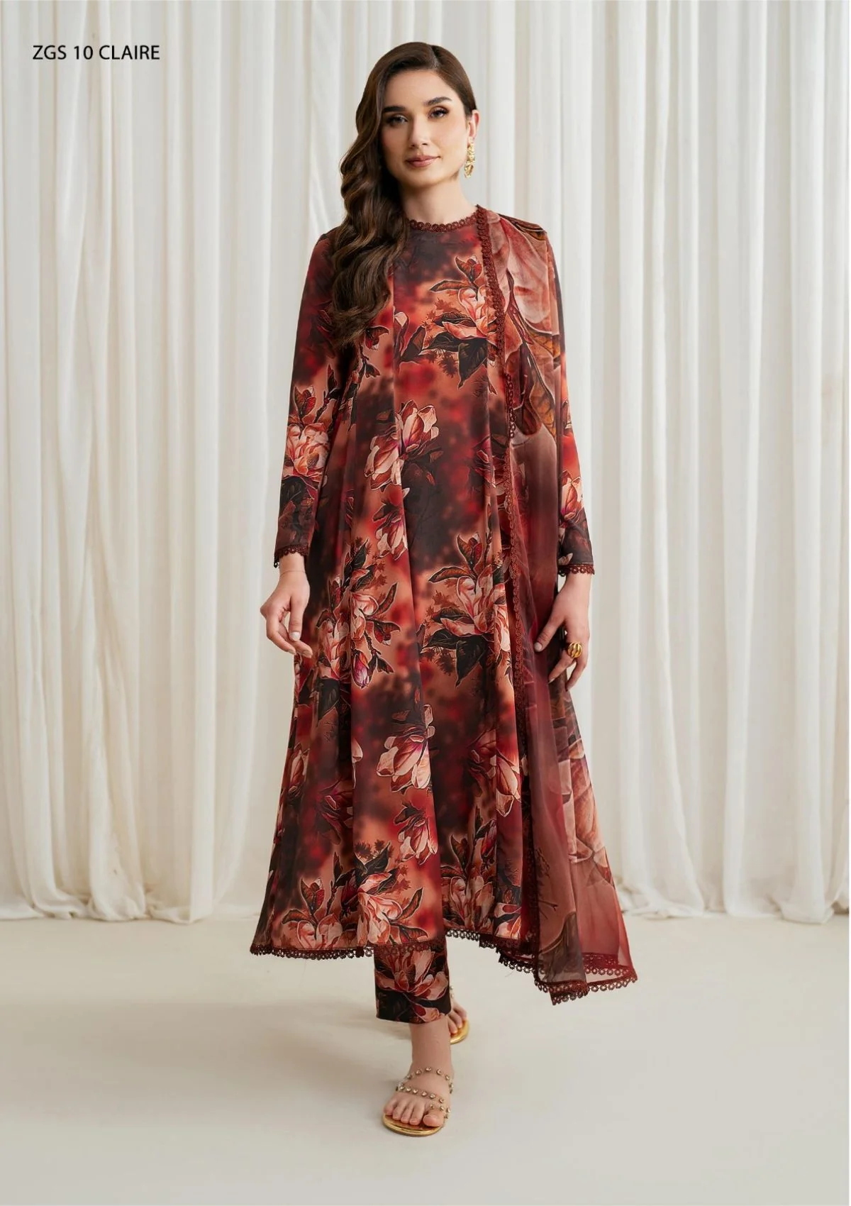 Zarif D-10 Claire Georgette Silk Prints Winter Collection 4 Zarif D-10 Claire
