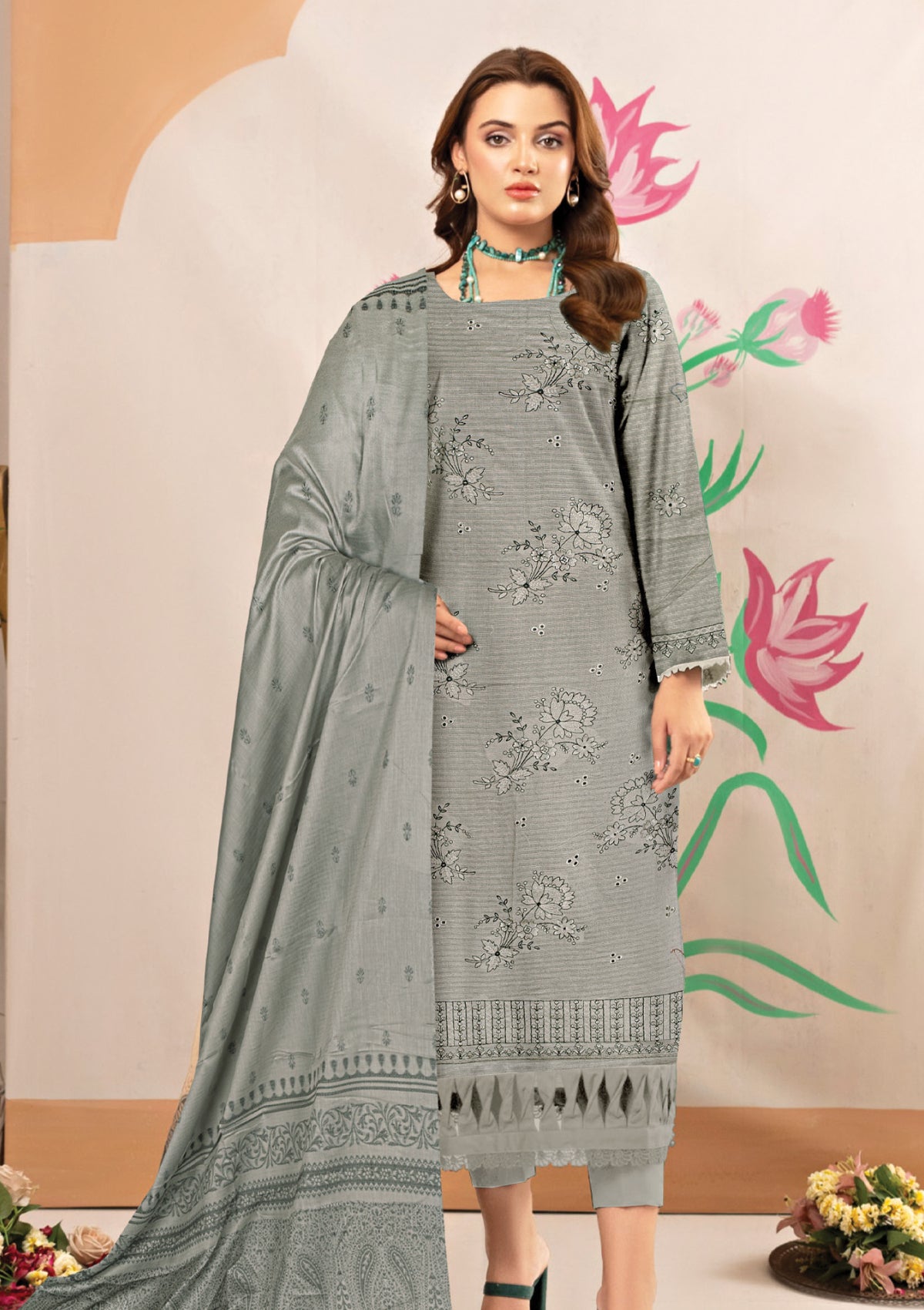 Humdum Grey Lawn Embroidered 1 Humdum Grey Lawn