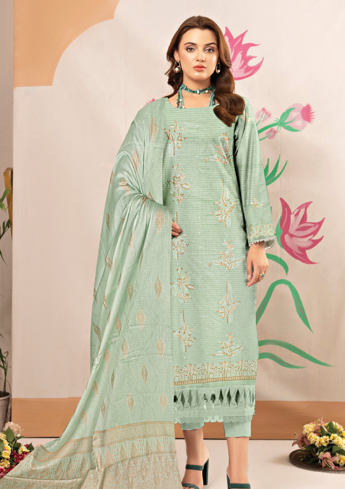 Humdum L Green Lawn Embroidered 1 Humdum L Green Lawn