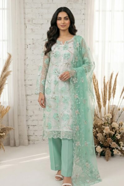 Formals Riwaj Fancy Net 2 Pcs Suit D 01 Aqua Lawn Collection 2026