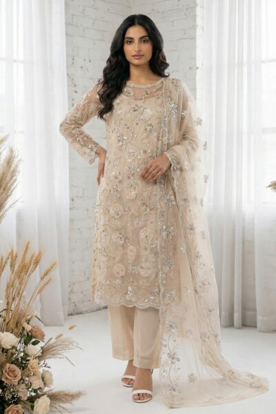 Formals Riwaj Fancy Net 2 Pcs Suit D 01 L Peach Lawn Collection 2026
