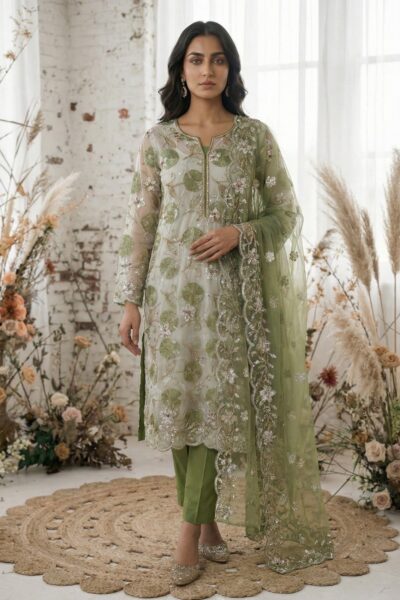 Formals Riwaj Fancy Net 2 Pcs Suit D 01 Mehndi Lawn Collection 2026