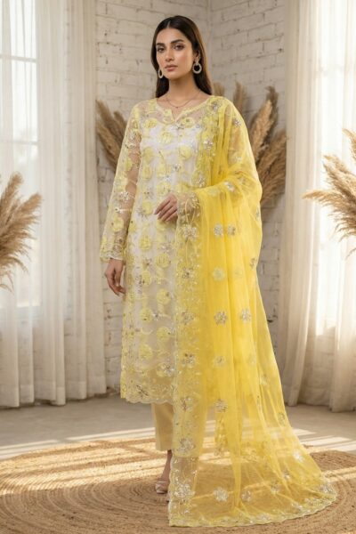 Formals Riwaj Fancy Net 2 Pcs Suit D 01 Yellow Lawn Collection 2026